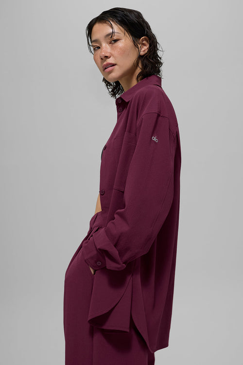 Dreamscape Button Down Long Sleeve - Burgundy