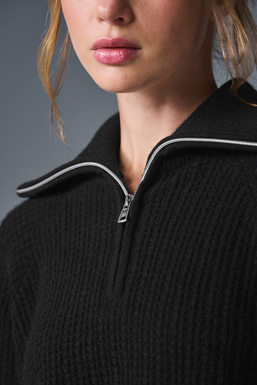 Cashmere Plush Waffle 1/4 Zip Pullover - Black