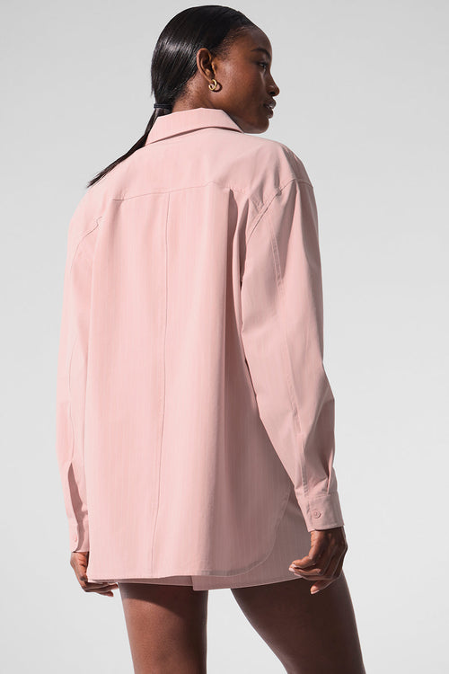 Pinstripe Daylight Button Down Long Sleeve - Pink Quartz/Ivory