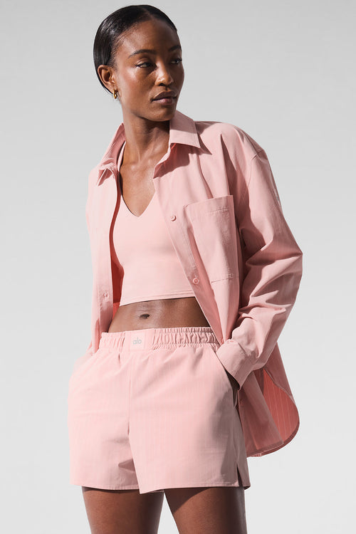 Pinstripe Daylight Button Down Long Sleeve - Pink Quartz/Ivory