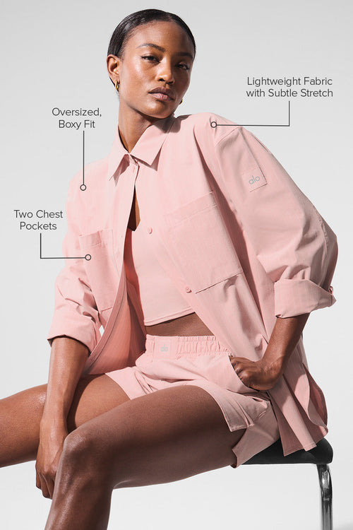 Pinstripe Daylight Button Down Long Sleeve - Pink Quartz/Ivory
