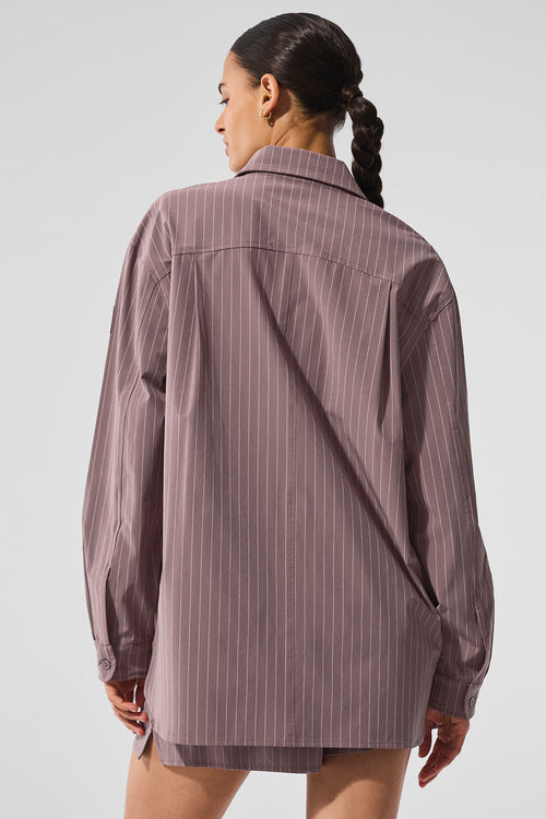 Pinstripe Daylight Button Down Long Sleeve - Mushroom/Ivory