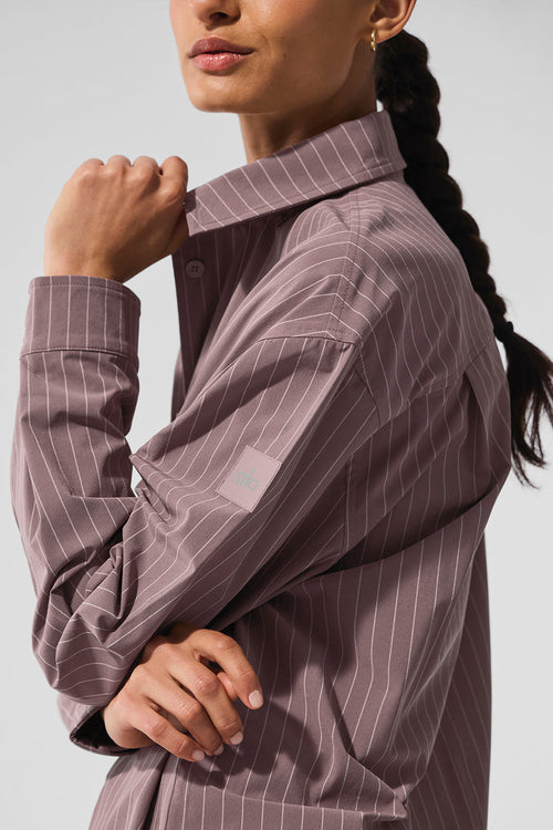 Pinstripe Daylight Button Down Long Sleeve - Mushroom/Ivory