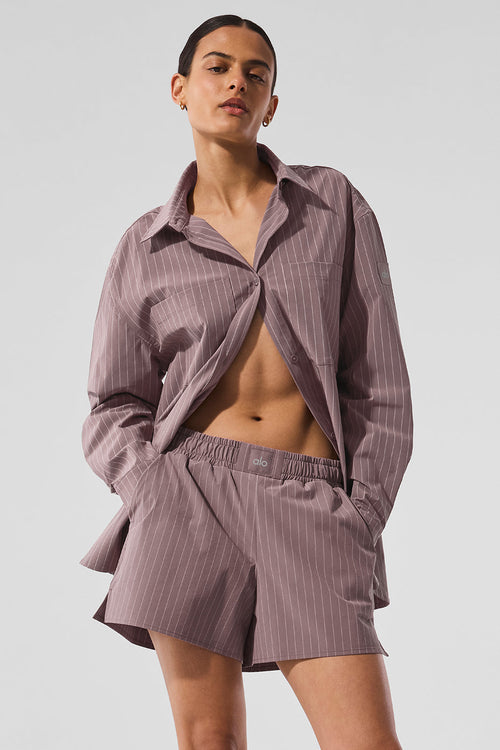 Pinstripe Daylight Button Down Long Sleeve - Mushroom/Ivory