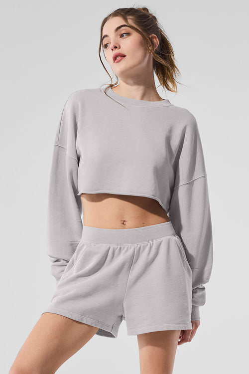 Washed Extreme Cropped Pullover - Grey Sky Wash