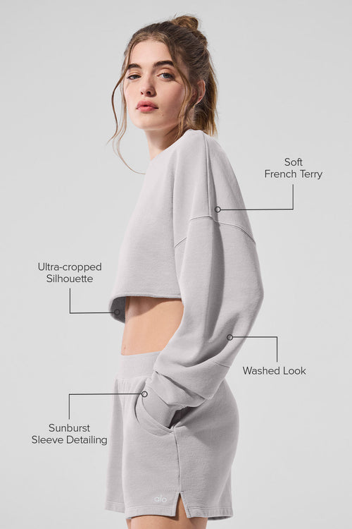 Washed Extreme Cropped Pullover - Grey Sky Wash