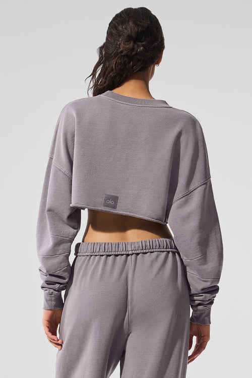 Washed Extreme Cropped Pullover - Cool Grey Wash