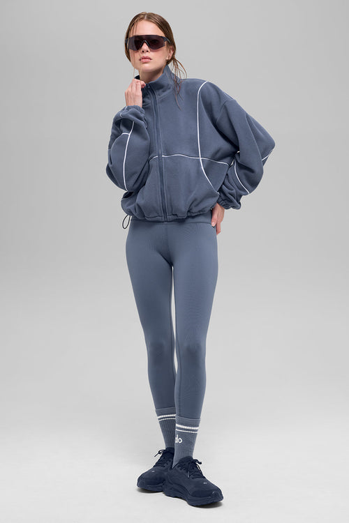Polar Fleece Game Time Full Zip Jacket - Bluestone/White