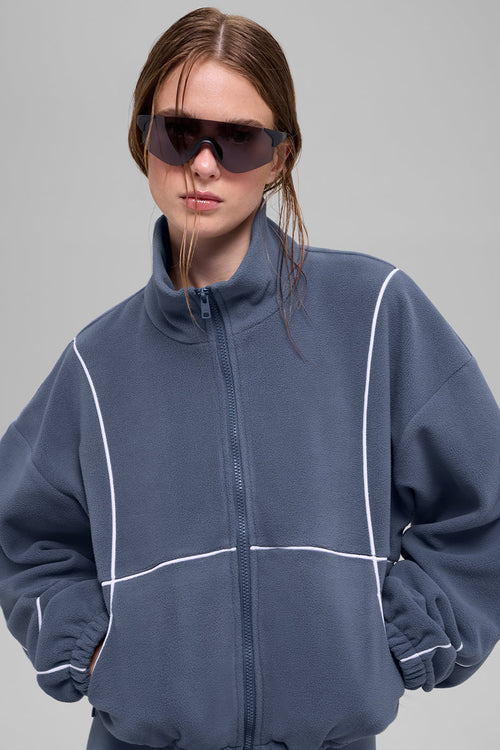 Polar Fleece Game Time Full Zip Jacket - Bluestone/White