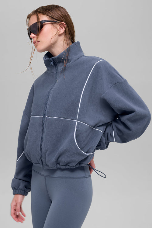Polar Fleece Game Time Full Zip Jacket - Bluestone/White