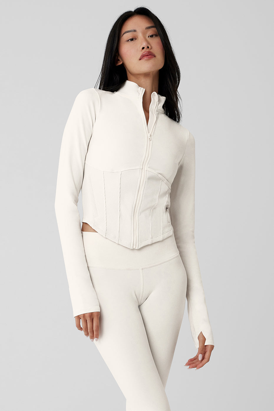 トップス Alo Airbrush Winter Warm Corset Jacket Airbrush Corset Full Zip Jacket - Ivory | ALO