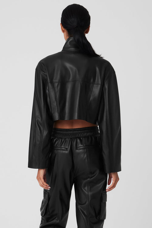 Faux Leather Power Hour Jacket - Black