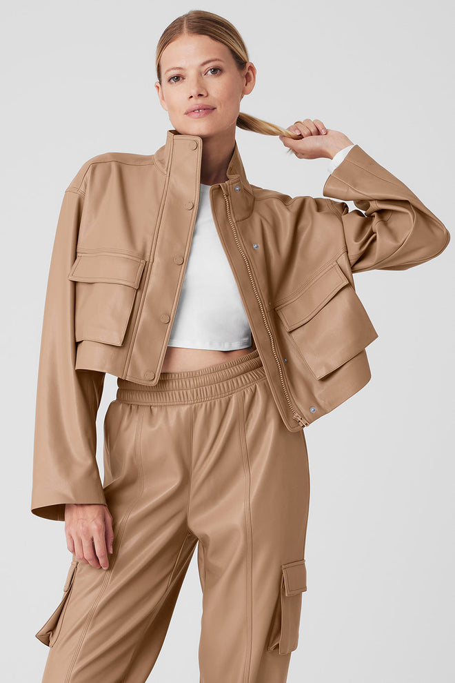 Faux Leather Power Hour Jacket - Toasted Almond