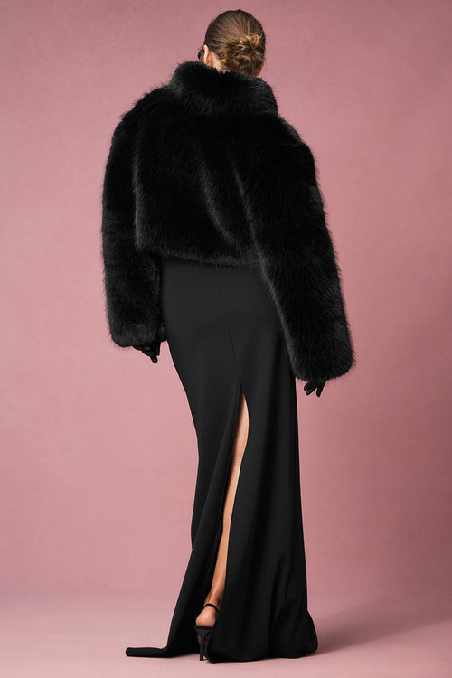 Opulent Faux Fur Cropped Jacket - Black