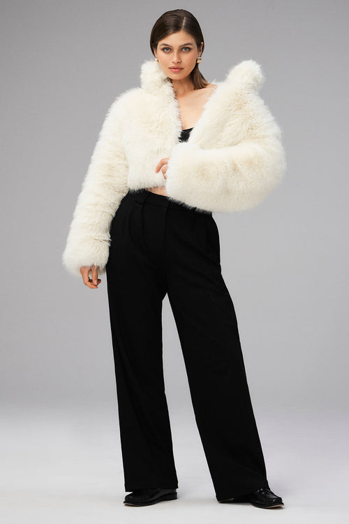 Opulent Faux Fur Cropped Jacket - Ivory