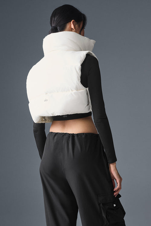 Cropped Gold Rush Puffer Vest - Ivory