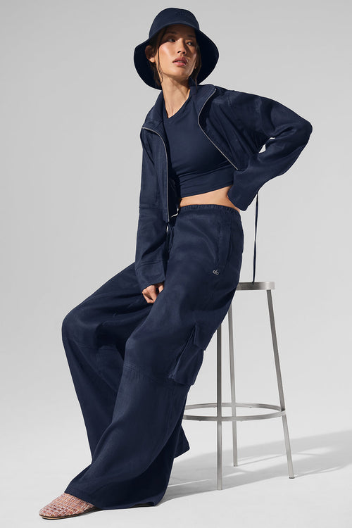 Linen Cropped Getaway Jacket - Navy