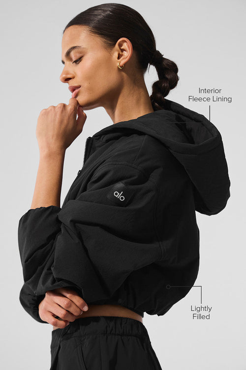 Cropped Mountain Peak Full-Zip Hoodie - Black