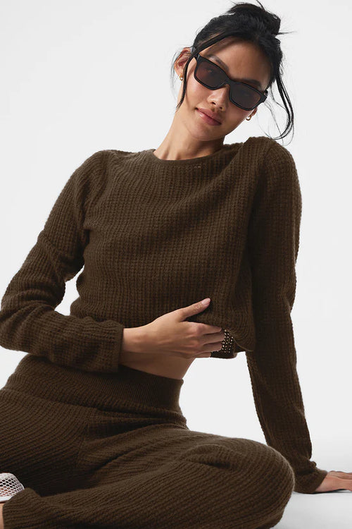 Cashmere Plush Waffle Cropped Long Sleeve - Espresso