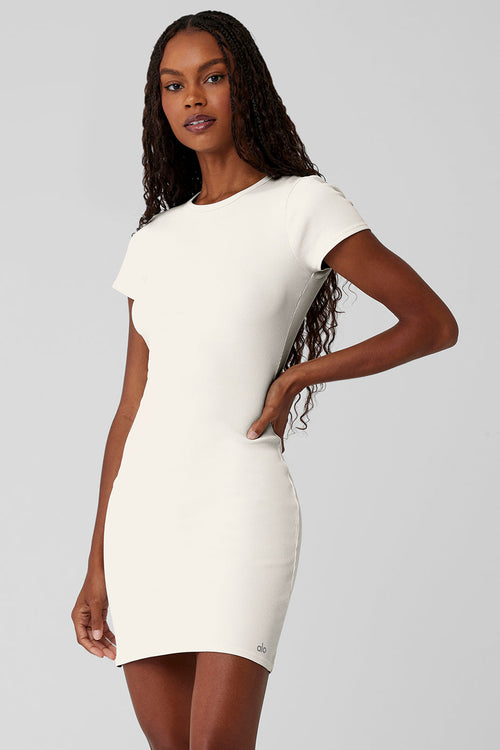 Goddess Ribbed Short Sleeve Dress - Ivory