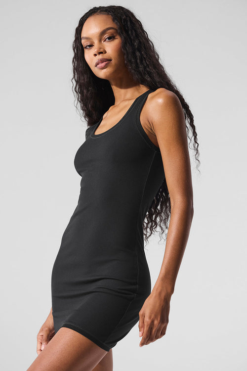 Ribbed Mesh Secret Dress - Black