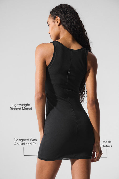 Ribbed Mesh Secret Dress - Black