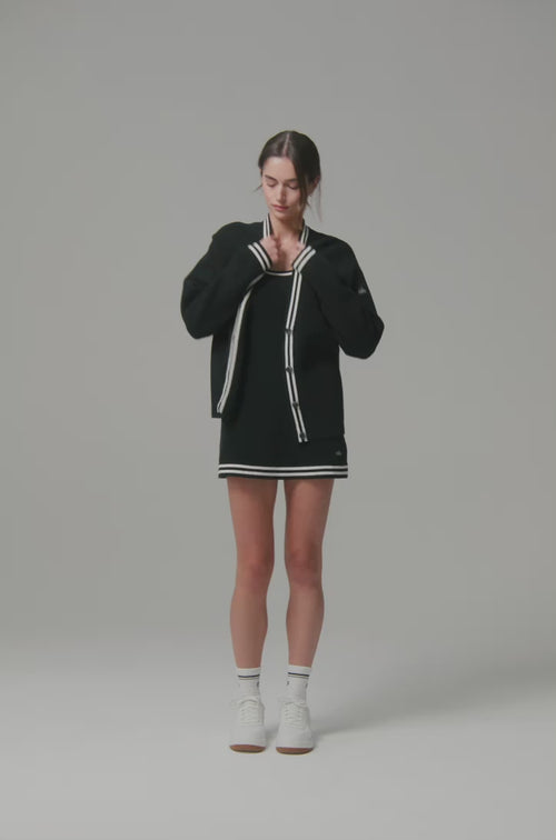Tennis Club Sweater Knit Cardigan - Black/Ivory