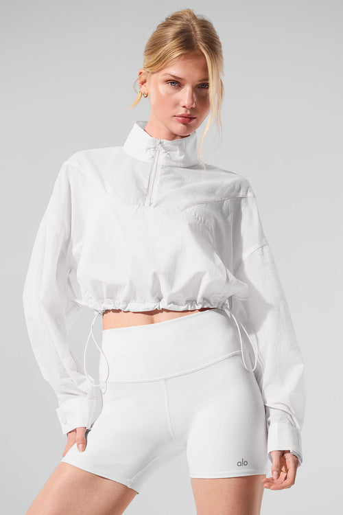 Cropped 1/4 Zip Aerial Pullover - White