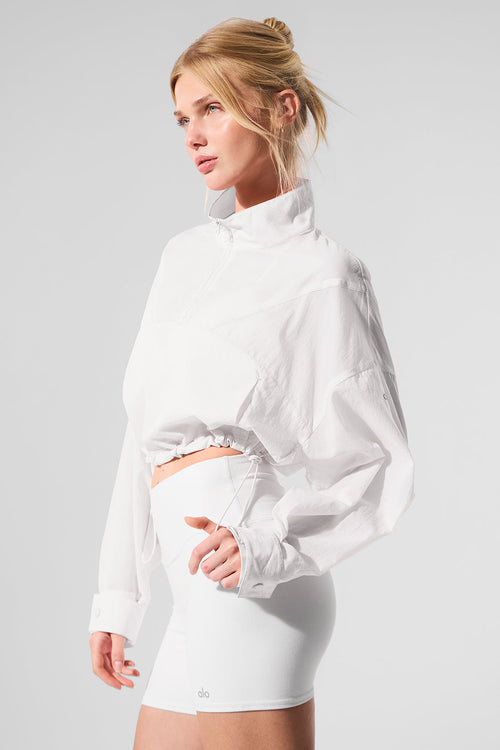 Cropped 1/4 Zip Aerial Pullover - White