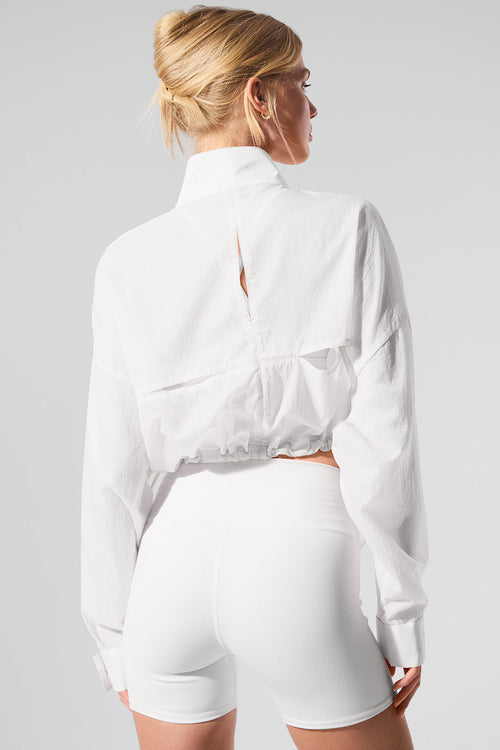 Cropped 1/4 Zip Aerial Pullover - White