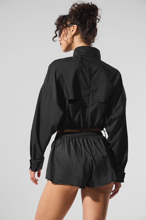 Cropped 1/4 Zip Aerial Pullover - Black