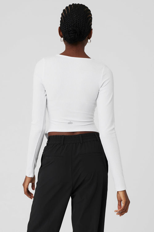 Ribbed Stardust Long Sleeve - White